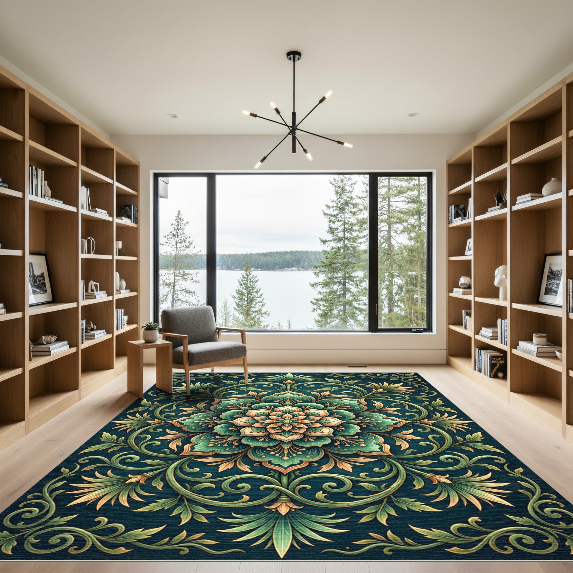 Emerald Verdant Floral Ornate Medallion Rug