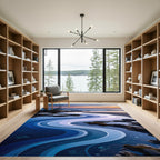 Serene Blue Wavy Coastal Horizon Rug