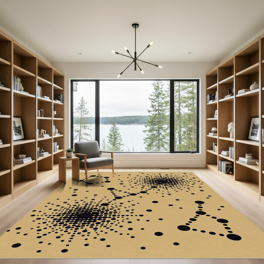 Abstract Black Dot Celestial Tan Rug