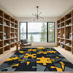 Abstract Yellow Gray Puzzle Map Rug