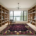 Ornate Plum Fleur De Lis Brocade Ribbon Rug