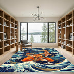 Orange Koi Fish Great Wave Art Rug
