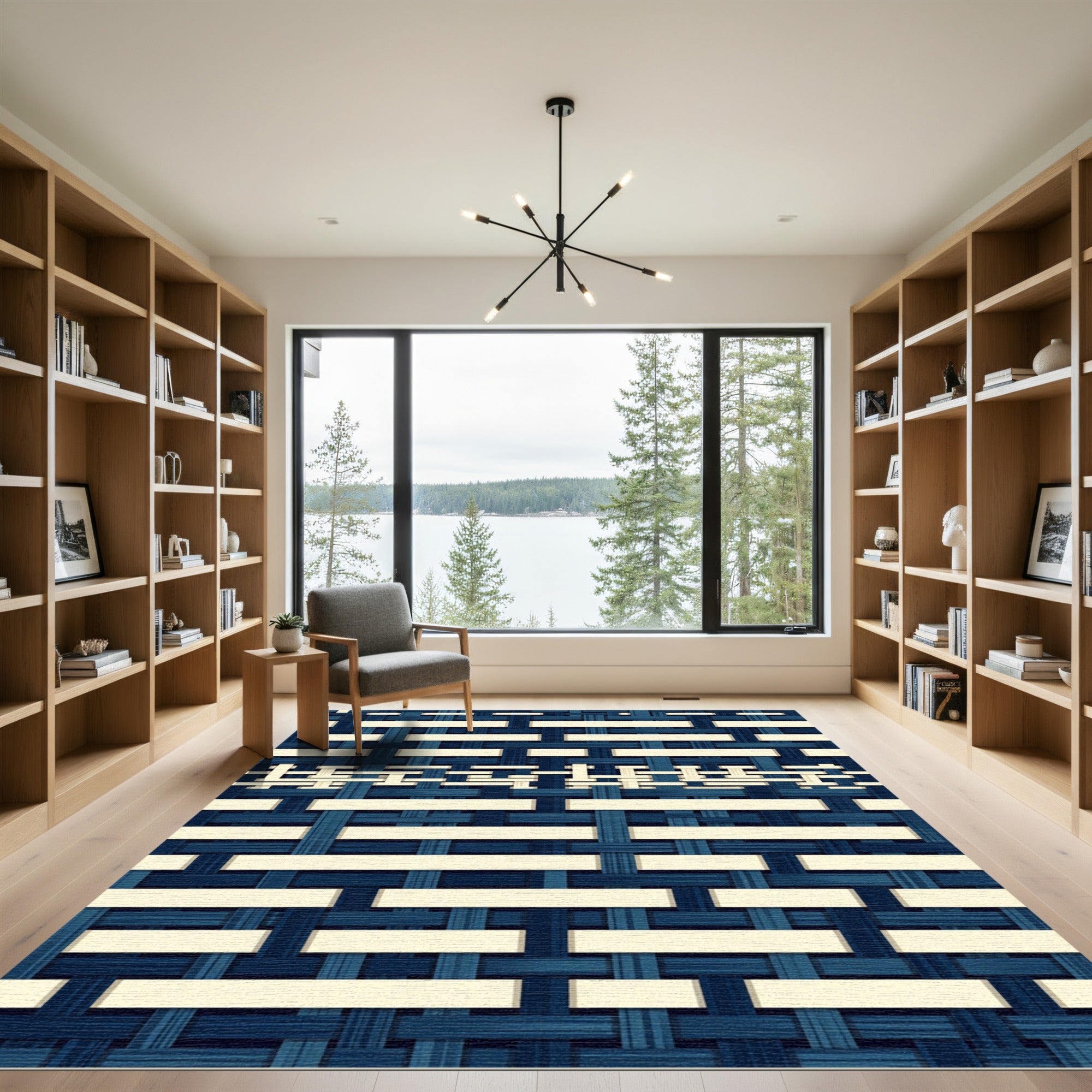 Navy Blue Hand Woven Grid Texture Rug