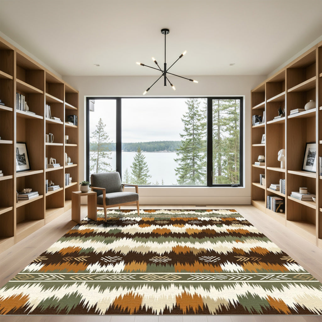 Earthy Tone Geometric Zig Zag Rug