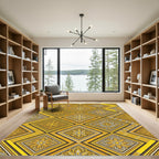 Golden Floral Tile Geometric Damask Rug