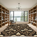 Dark Brown And Gold Fleur De Lis Rug
