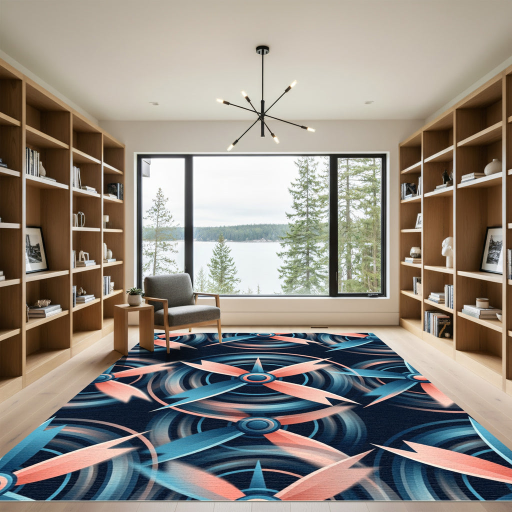 Crimson and Teal Propeller Abstract Rug