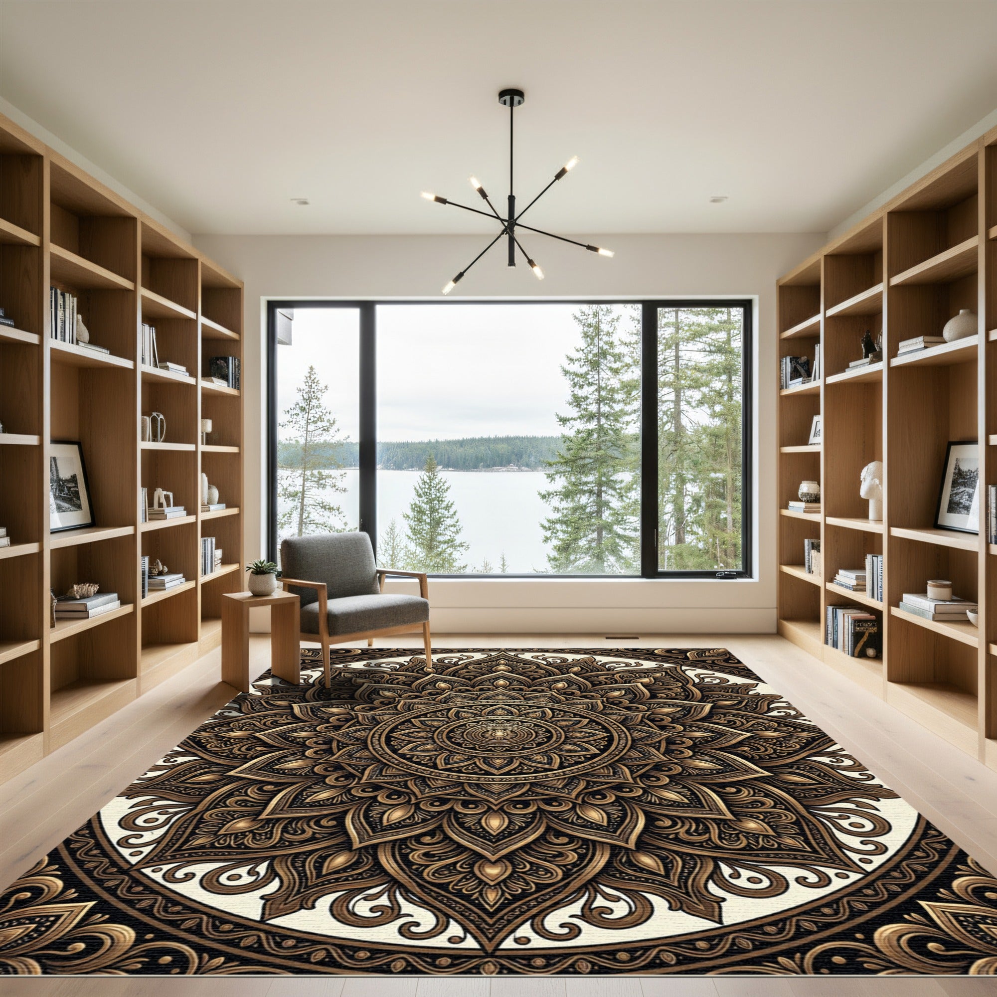 Golden Intricate Mandala Paisley Rug