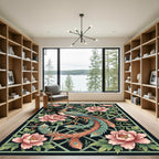 Elegant Peacock and Peony Floral Grille Rug