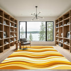 Golden Abstract Wavy Sunset Layered Lines Rug