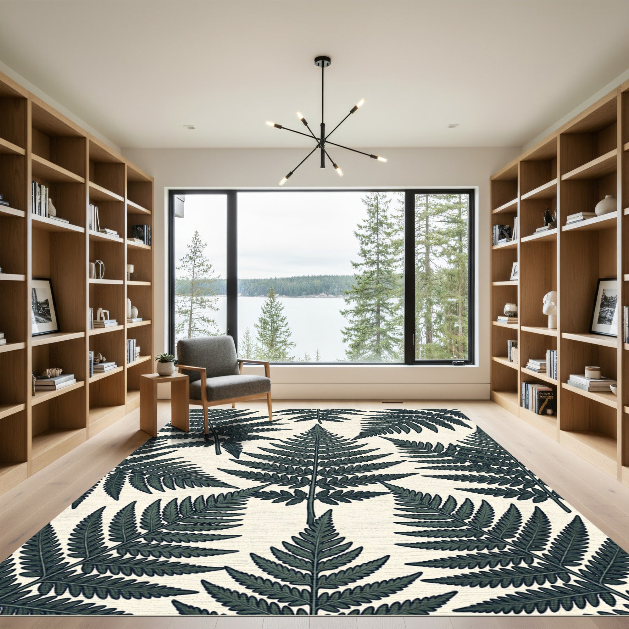 Lush Emerald Fern Botanical Garden Rug