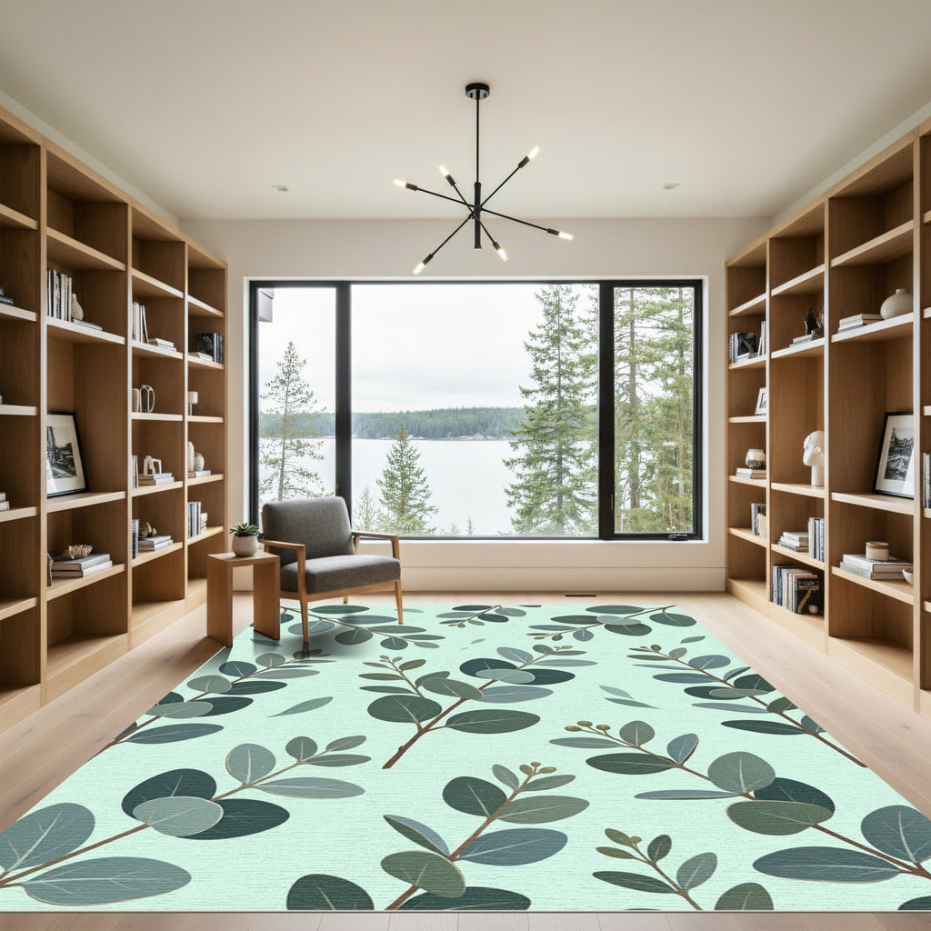Soft Sage Eucalyptus Leafy Botanical Rug