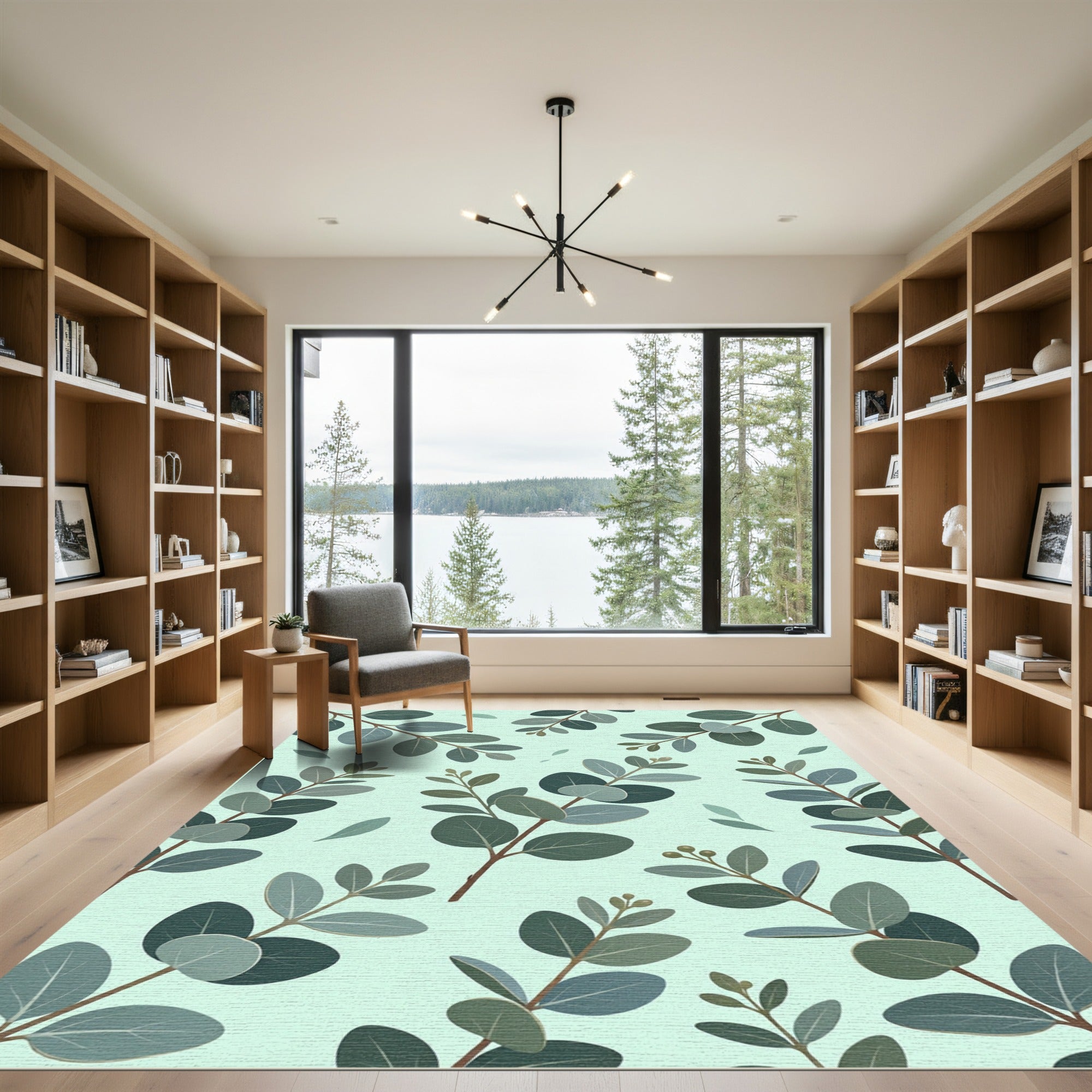 Soft Sage Eucalyptus Leafy Botanical Rug