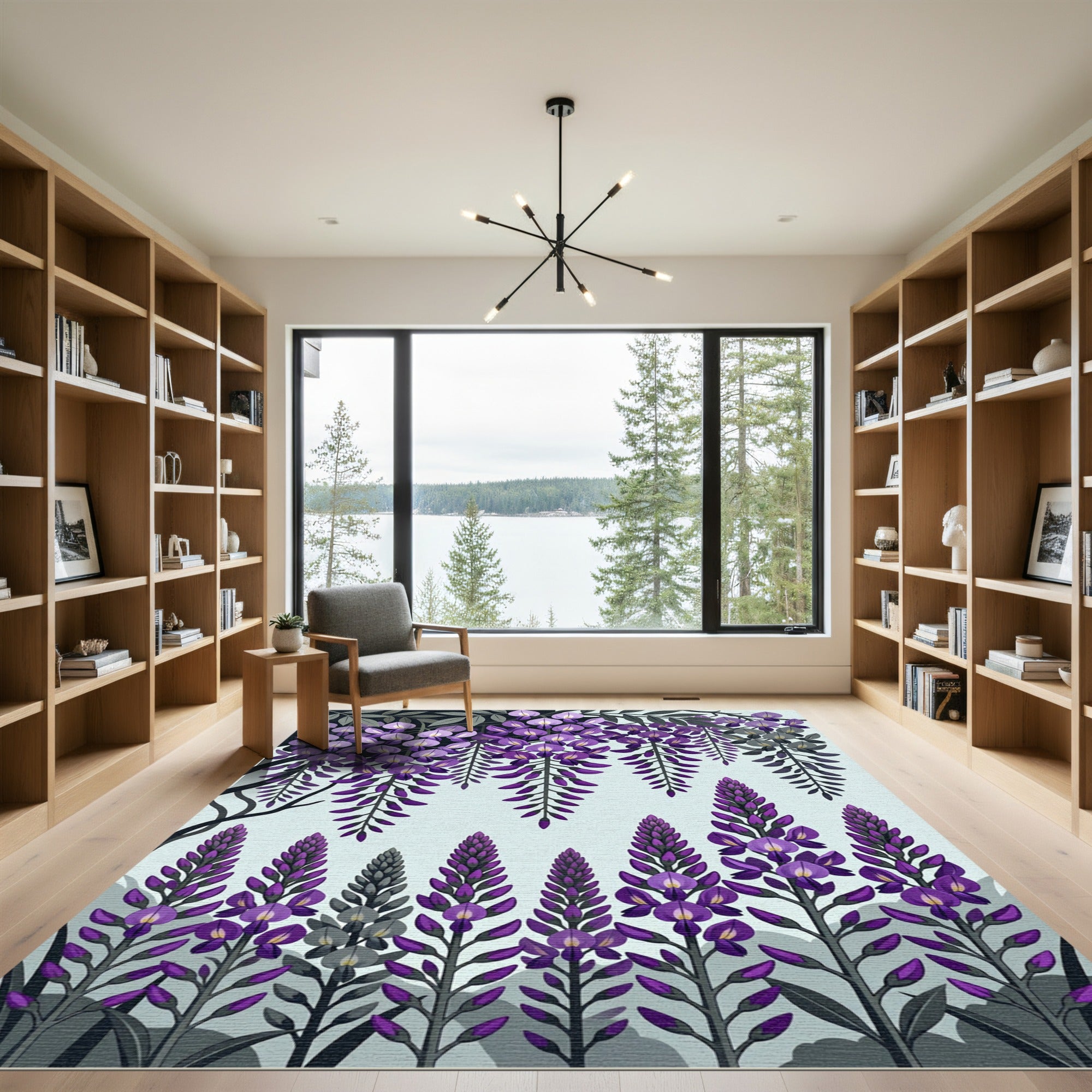 Purple Wisteria and Lupine Botanical Composition Rug