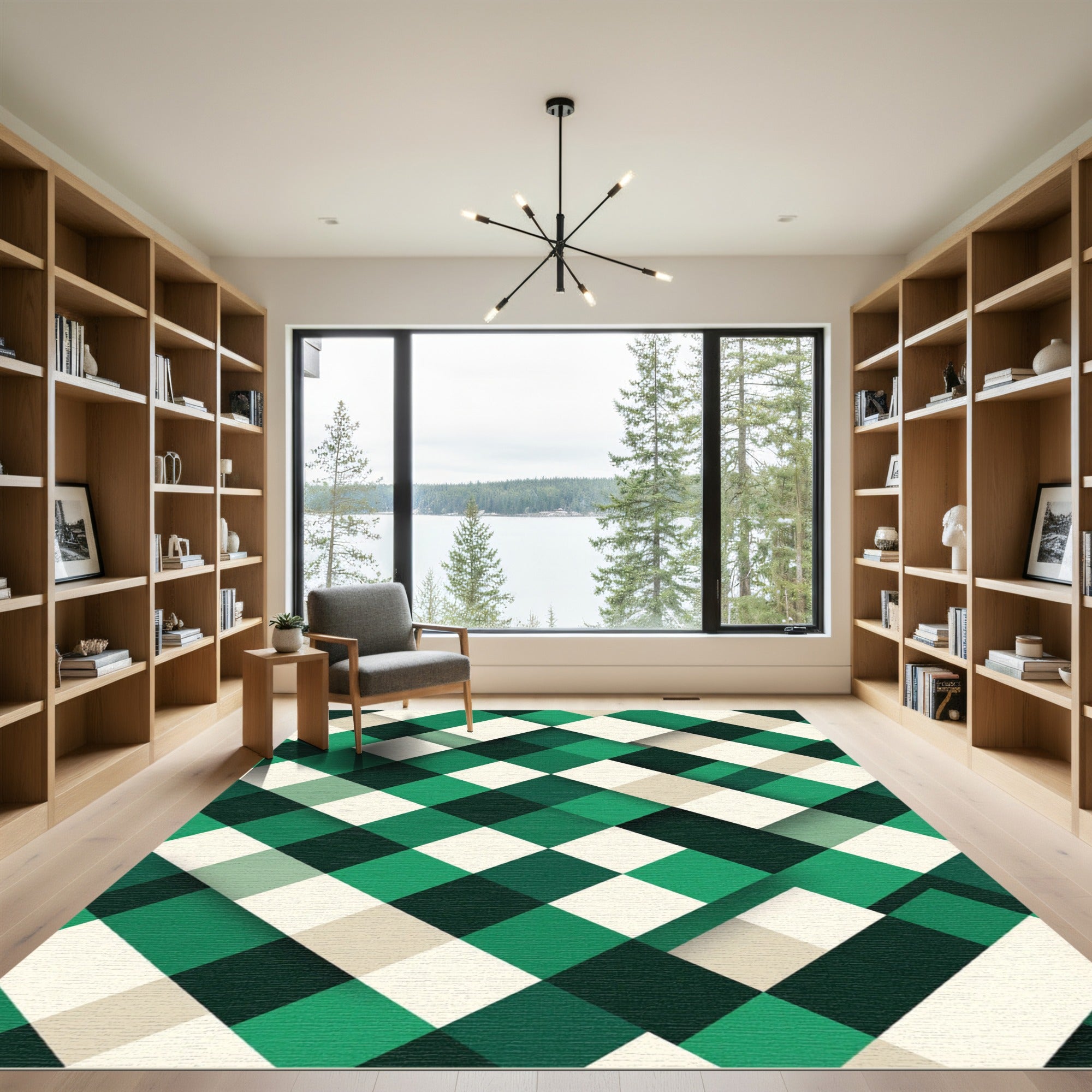 Emerald Green Diamond Lattice Rug