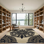 Black Feathered Geometric Mandala Medallion Rug
