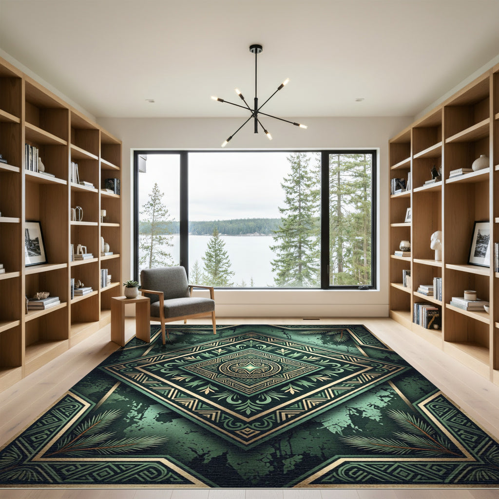 Emerald Geometric Art Deco Medallion Rug