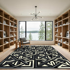 Monochrome Abstract Geometric Interlocking Line Rug