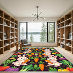 Playful Rabbit and Rainbow Carrot Garden Rug