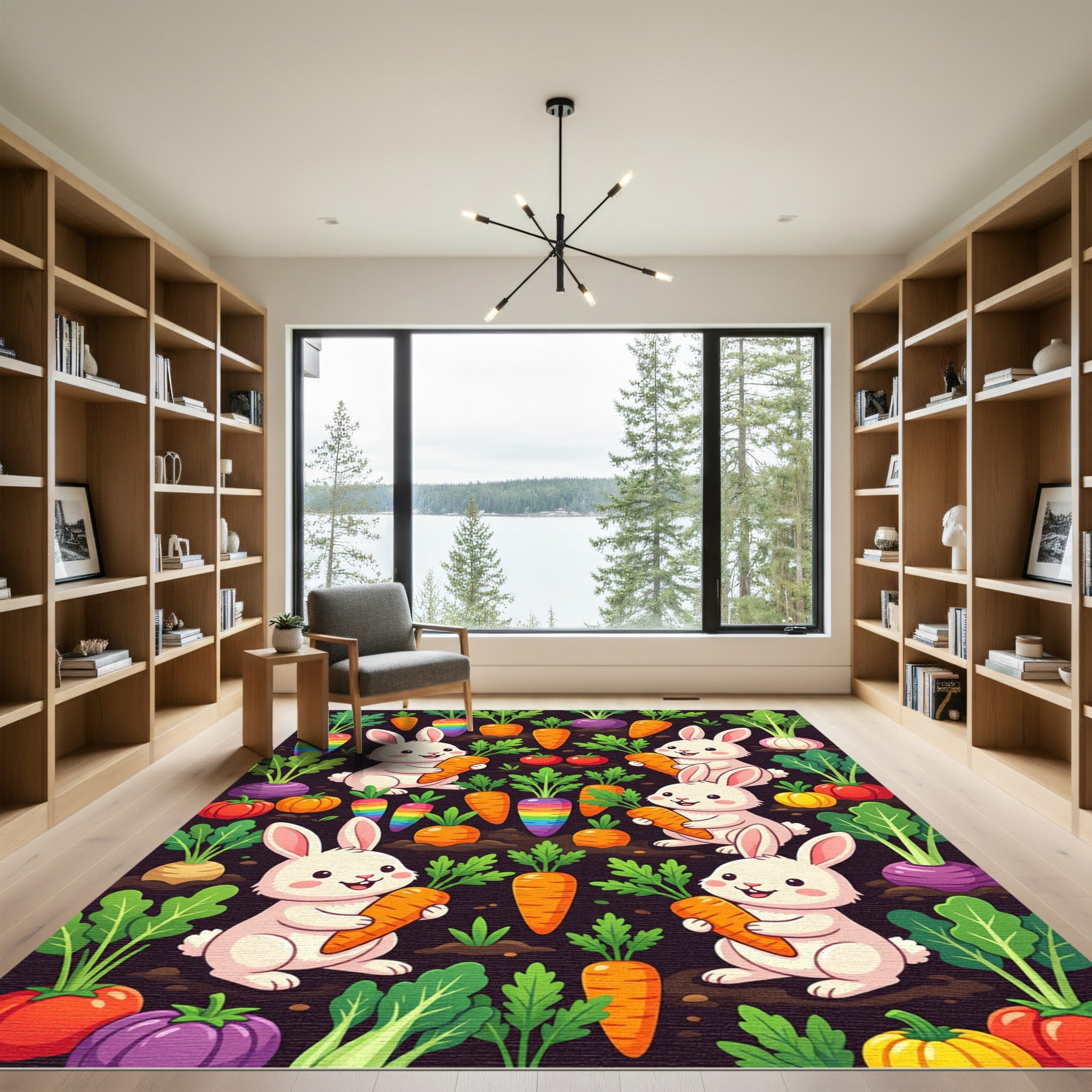 Playful Rabbit and Rainbow Carrot Garden Rug