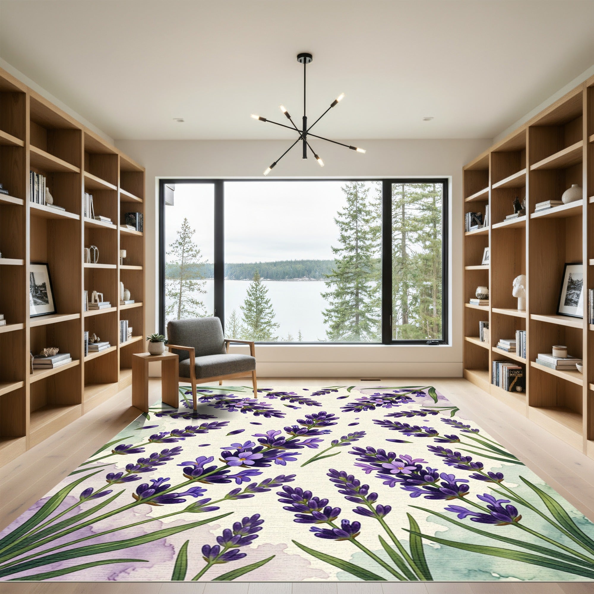Watercolor Lavender Sprig Botanical Illustration Rug