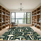 Whimsical Forest Mushroom and Wheat Botanical Rug