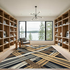 Abstract Neutral Tonal Interwoven Linear Grid Rug