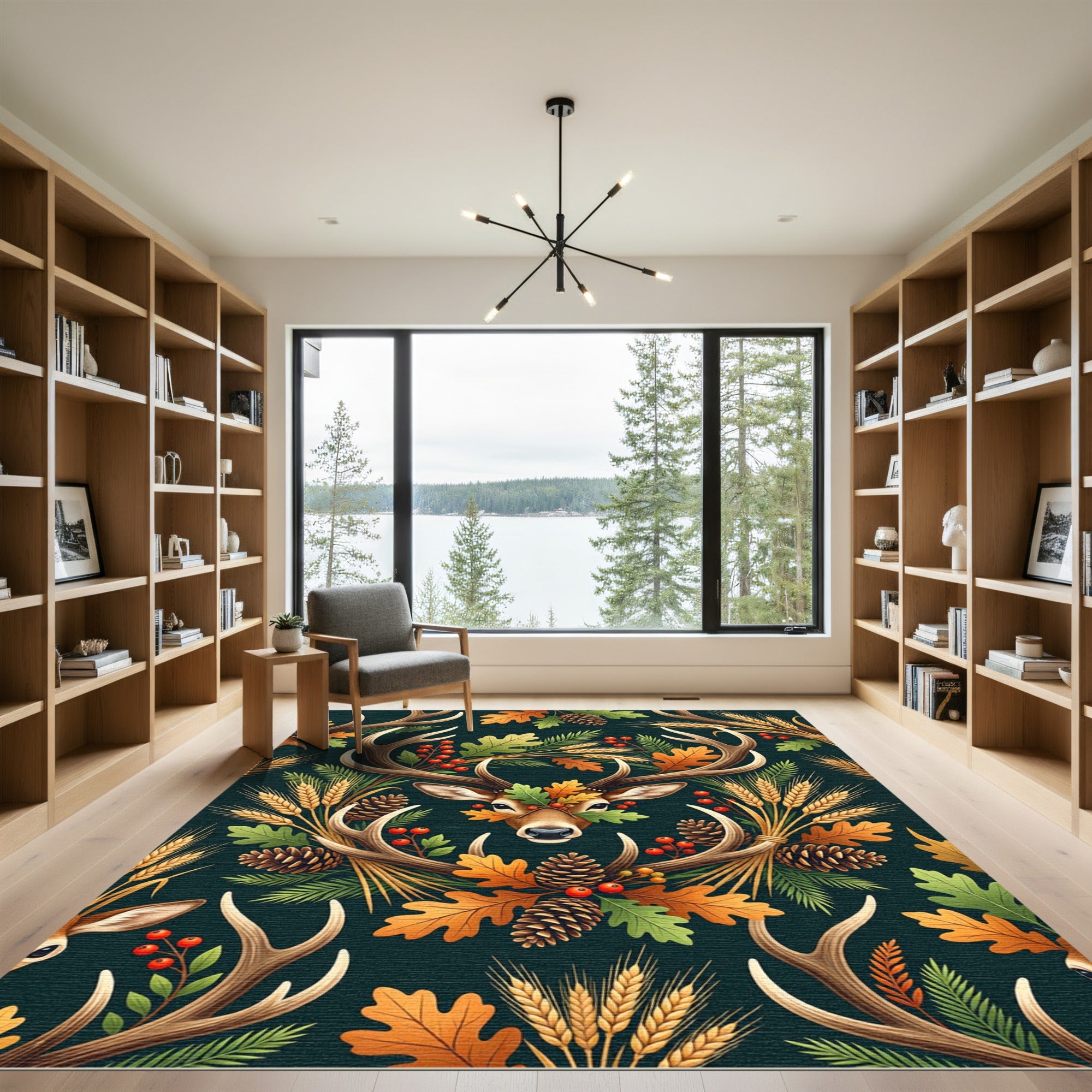 Earthy Autumn Deer Antler Forest Foliage Rug