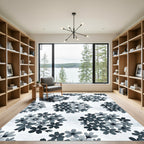 Monochromatic Floral Bouquet Circular Composition Rug