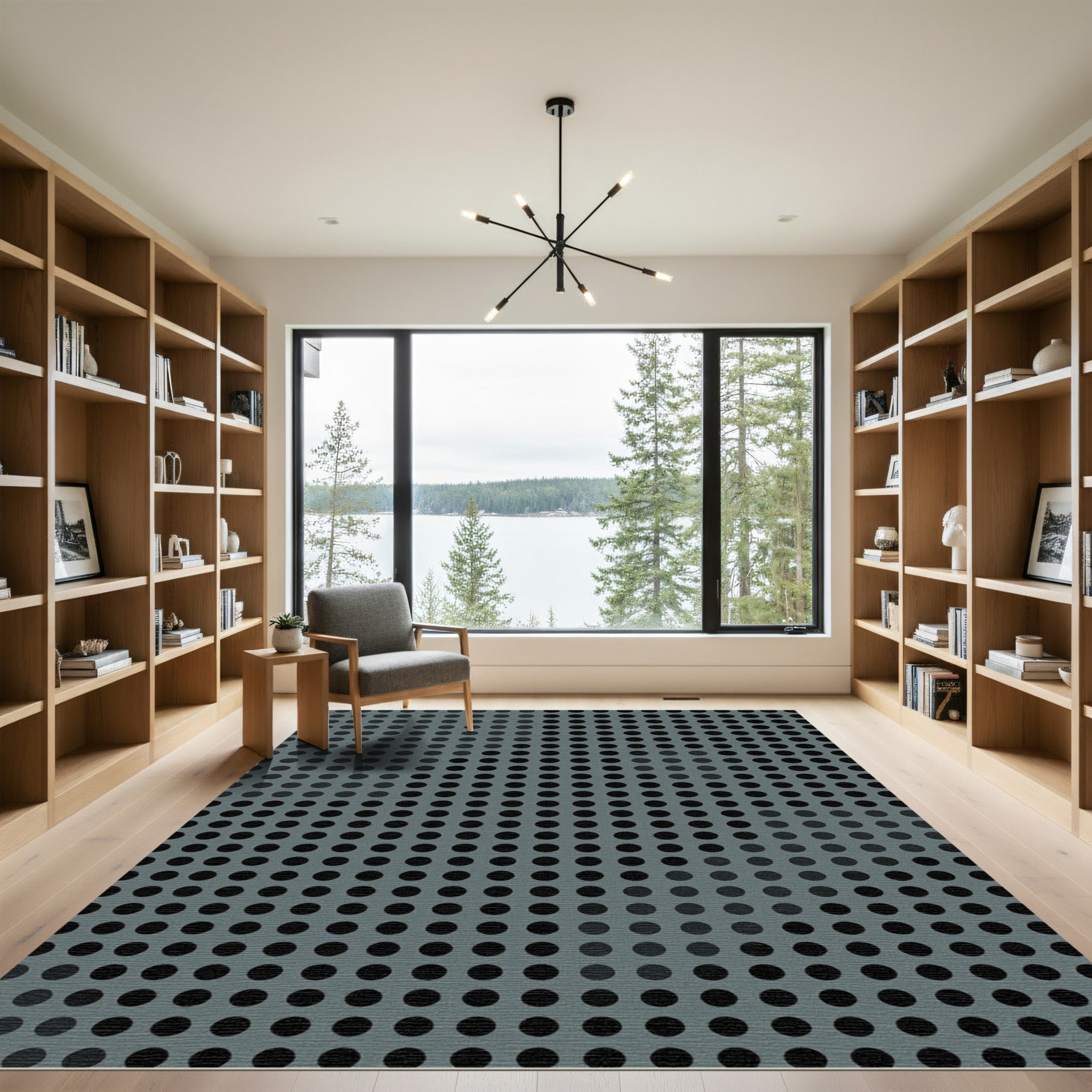 Modern Gray Polka Dot Grid Rug