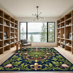 Ornate Fleur de Lis Shell Scrollwork Rug