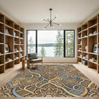 Intricate Gold Gray Arabesque Scroll Rug