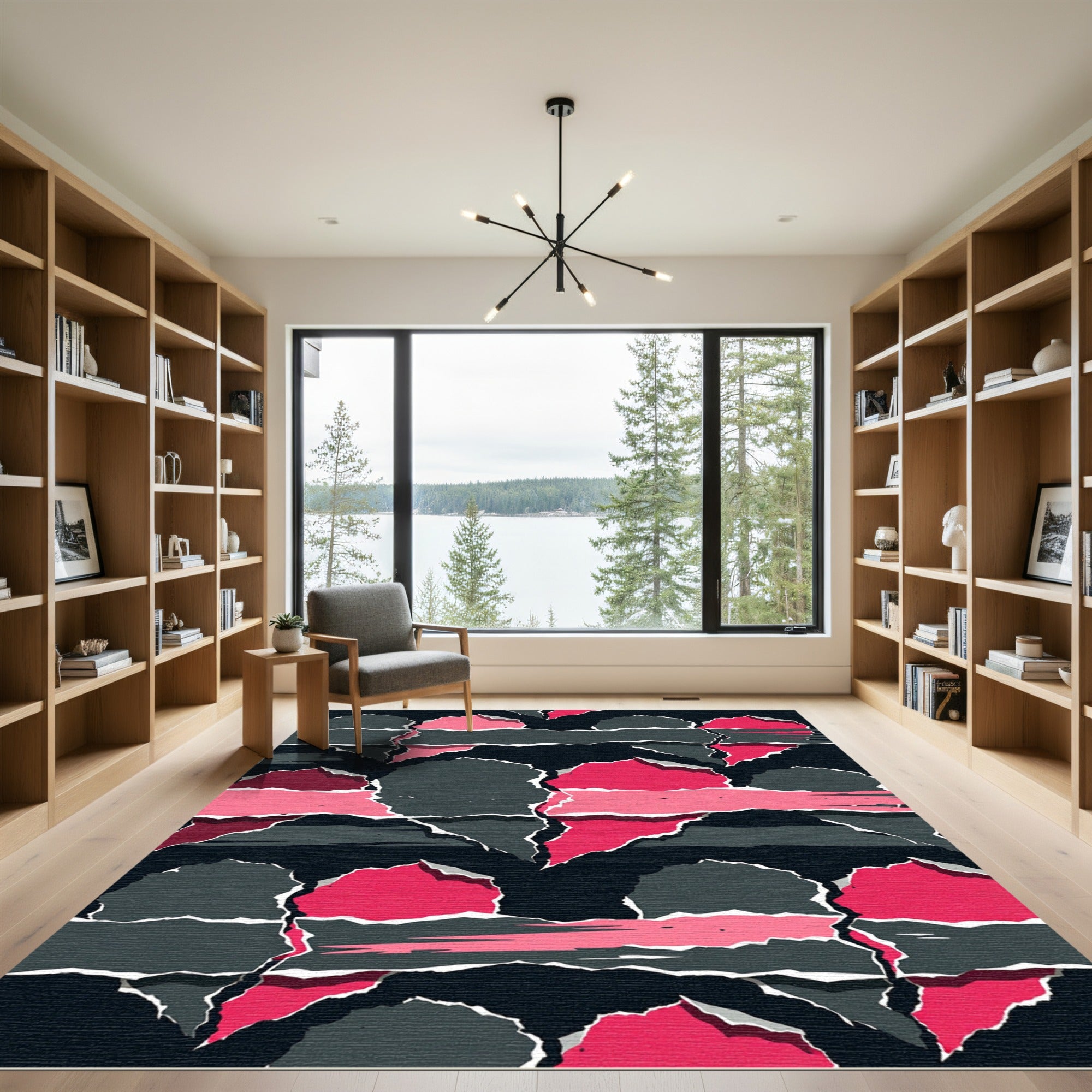 Torn Paper Pink Black Collage Rug