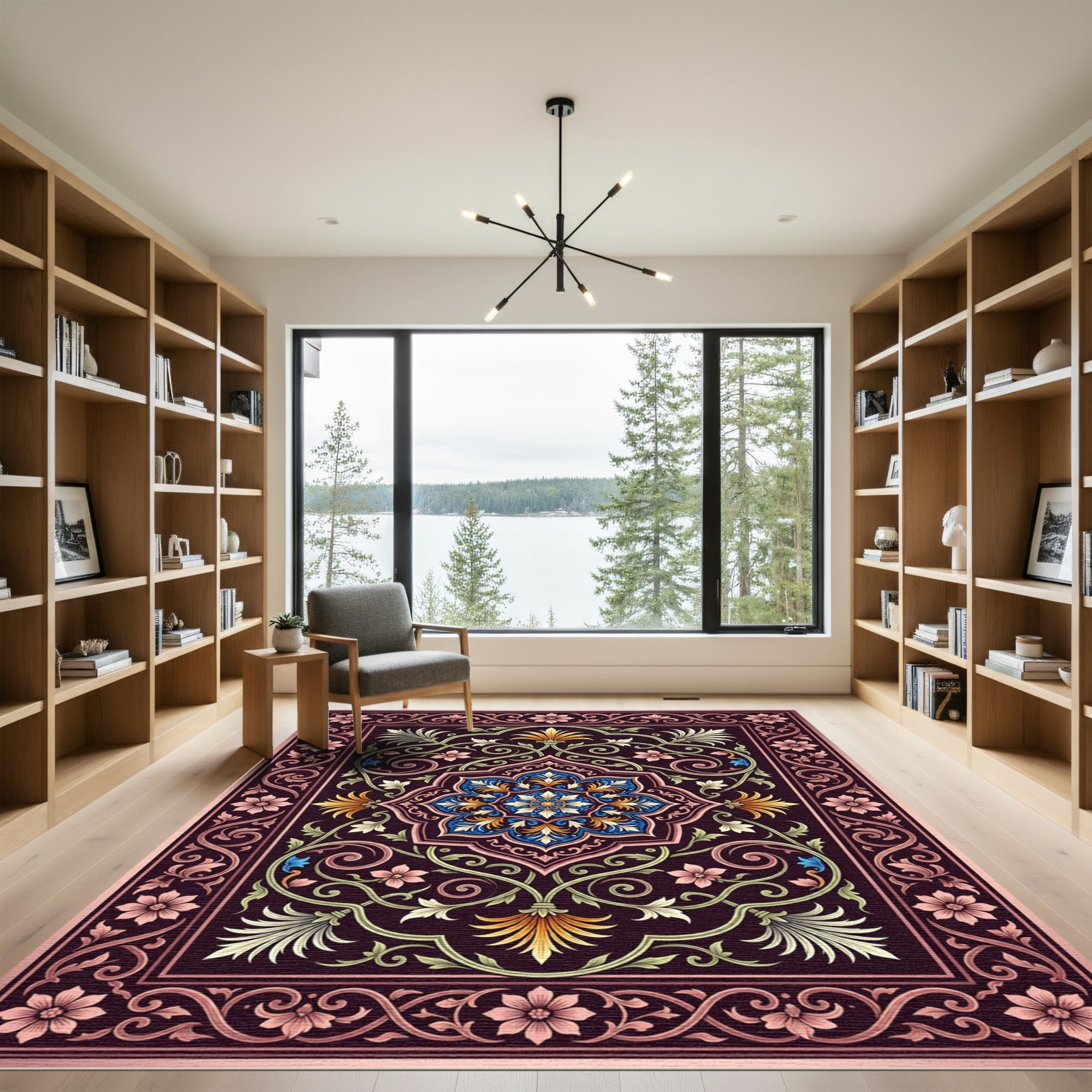 Ornate Floral Medallion Dark Plum Rug