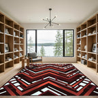 Bold Crimson Geometric Chevron Abstract Rug