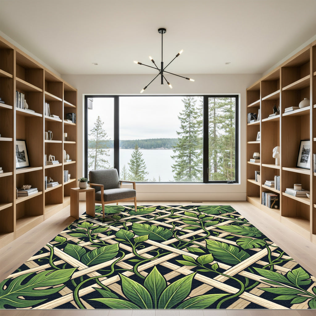 Lush Green Tropical Foliage Lattice Rug