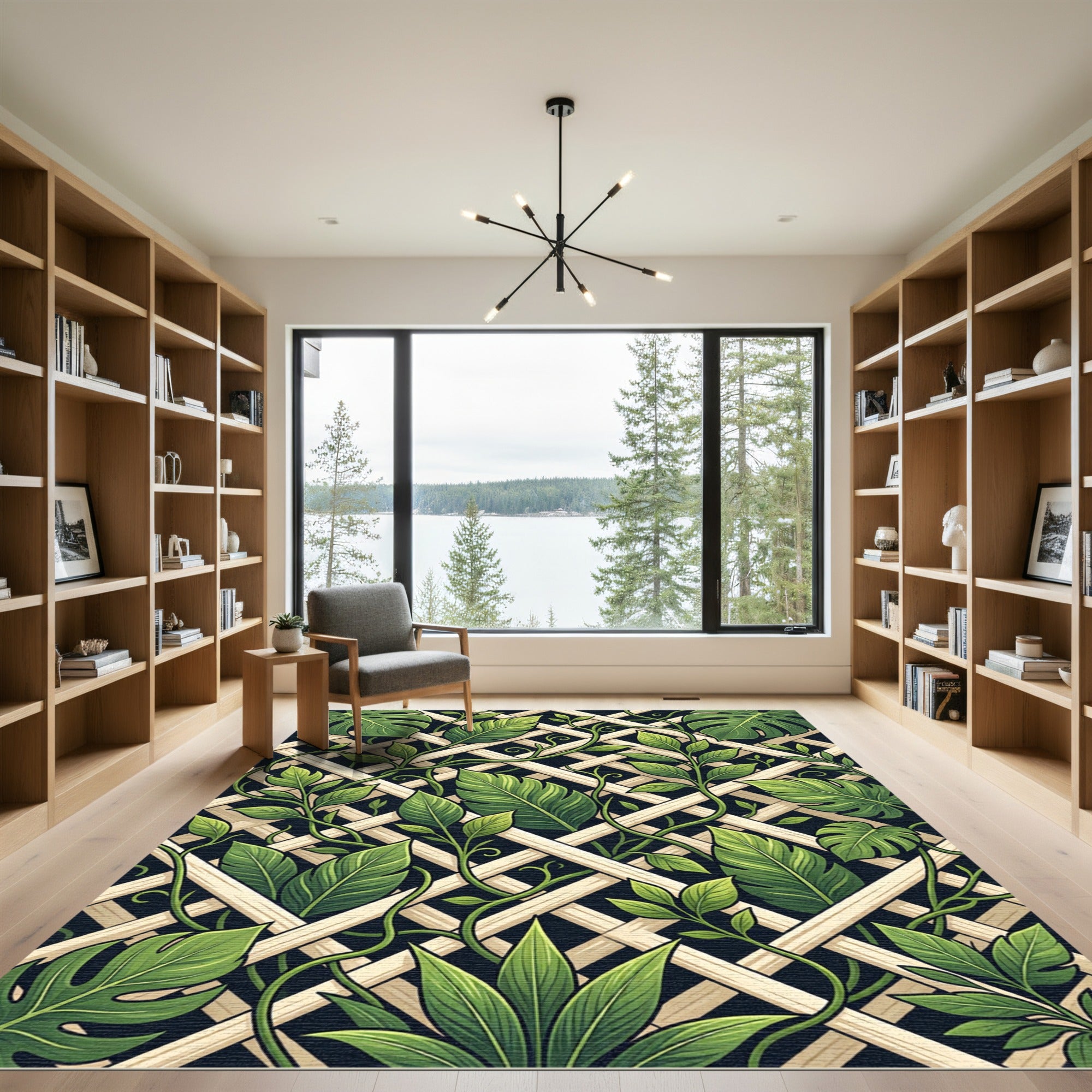 Lush Green Tropical Foliage Lattice Rug