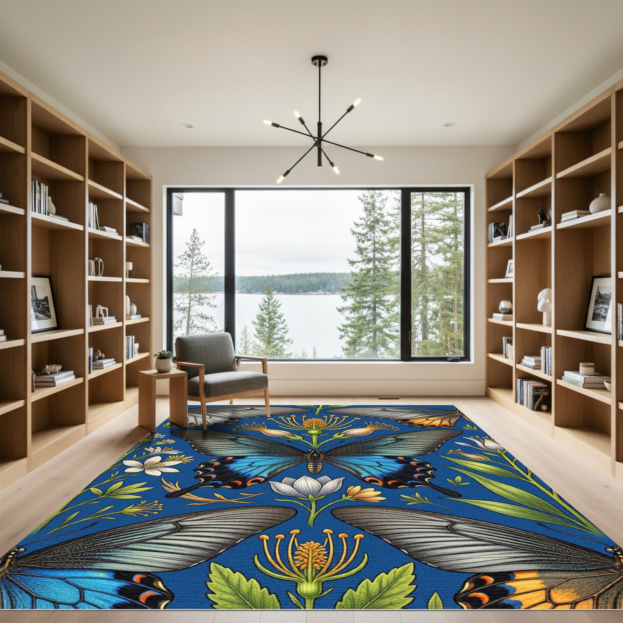 Vibrant Botanical Butterfly Garden Meadow Rug
