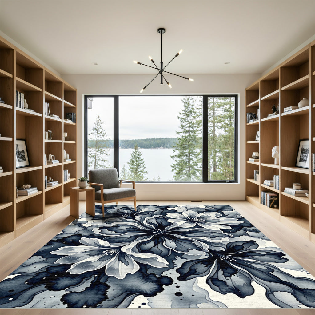 Monochromatic Abstract Floral Bloom Rug