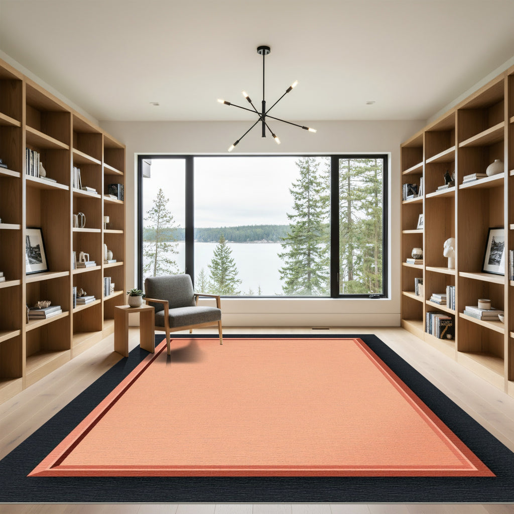 Salmon Pink Geometric Frame Rug