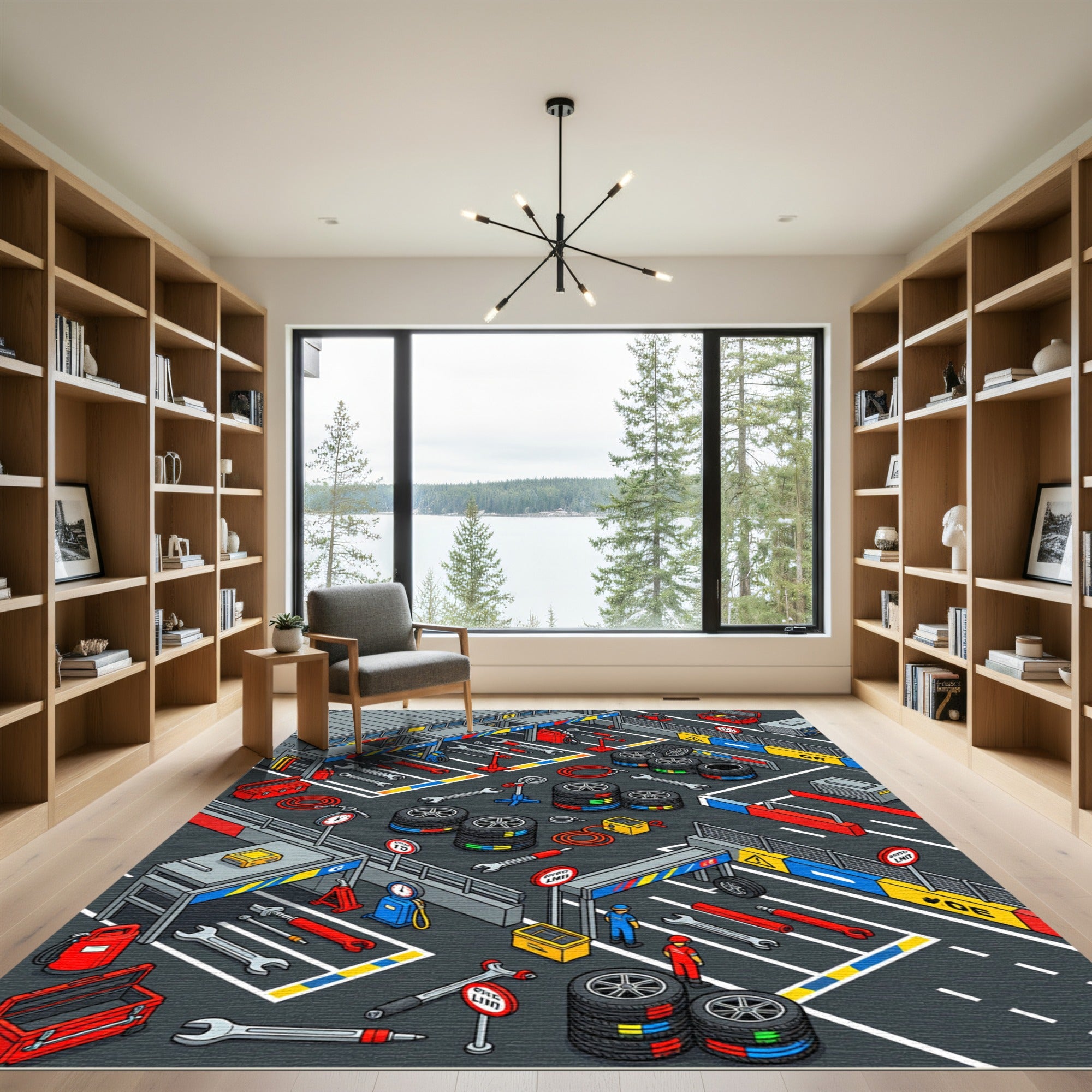 Isometric Racing Pit Crew Tool Grid Rug
