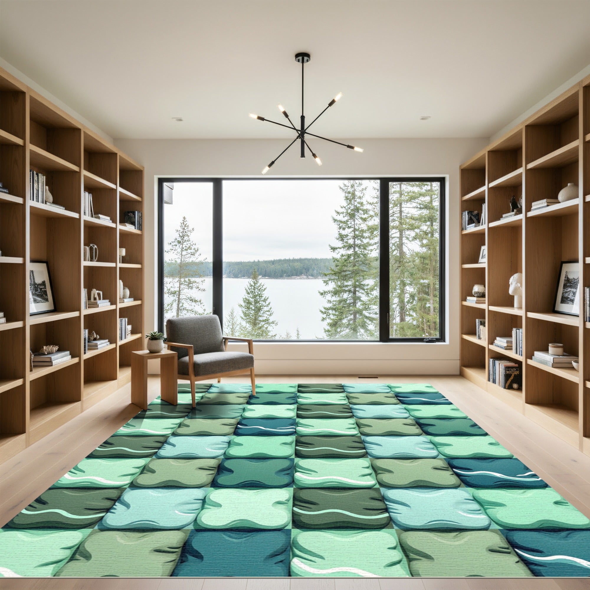 Sage and Teal Abstract Geometric Tiles Rug