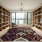 Intricate Crimson Gold Lattice Scroll Rug