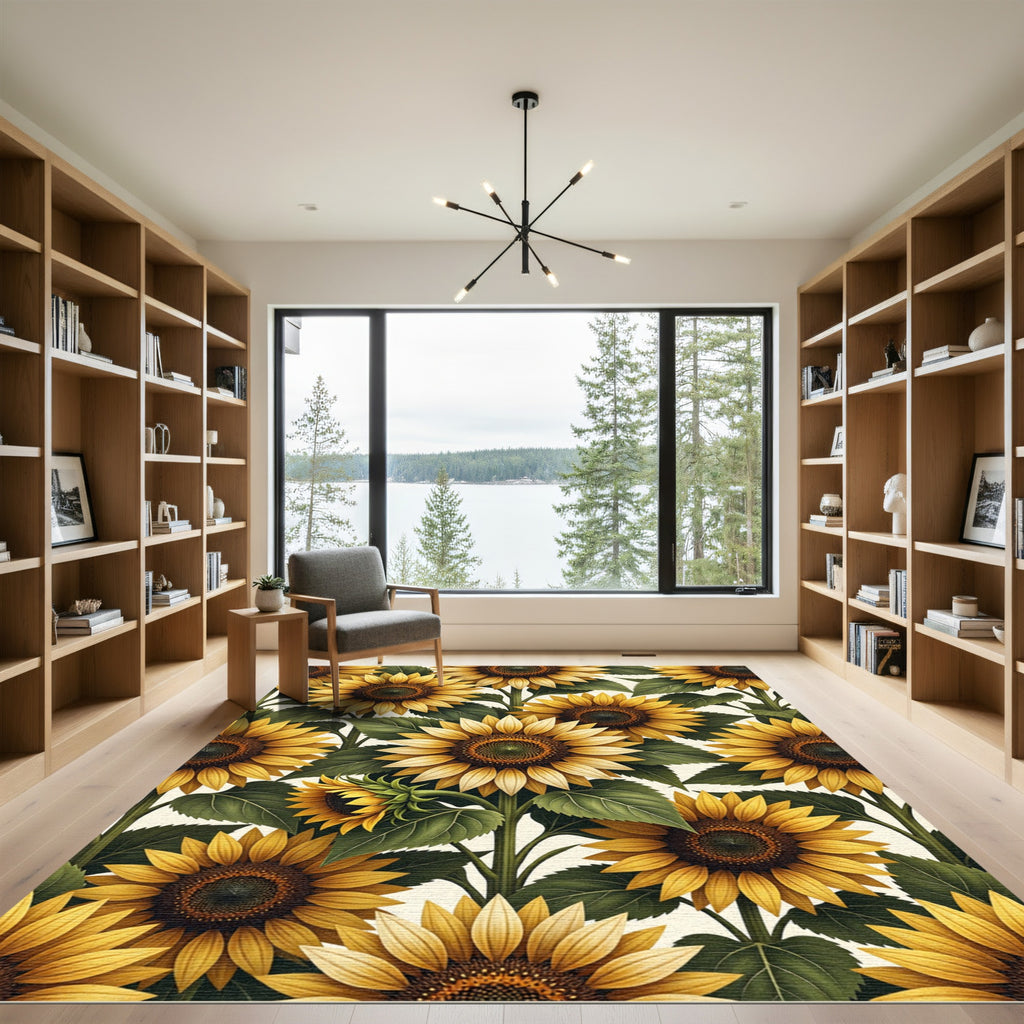 Radiant Golden Sunflower Botanical Garden Rug