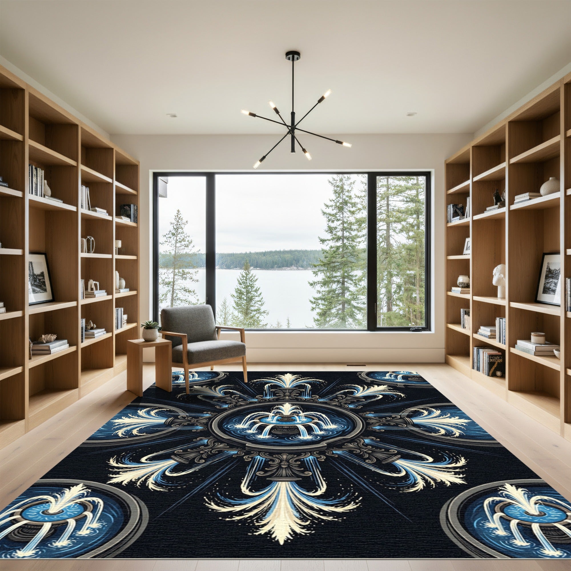 Ornamental Blue Fountain Radiant Symmetry Rug