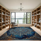 Ornate Sapphire Mandala Golden Filigree Rug