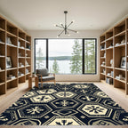 Dark Hexagonal Snowflake Geometric Rug