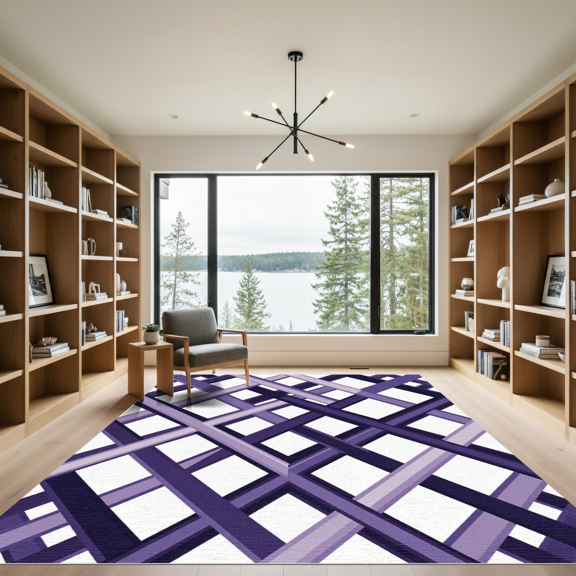 Modern Lavender Violet Geometric Lattice Rug