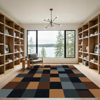 Modern Geometric Plaid Copper Gray Block Rug
