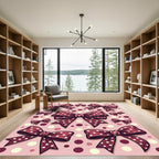 Polka Dot Maroon Bows on Pink Rug